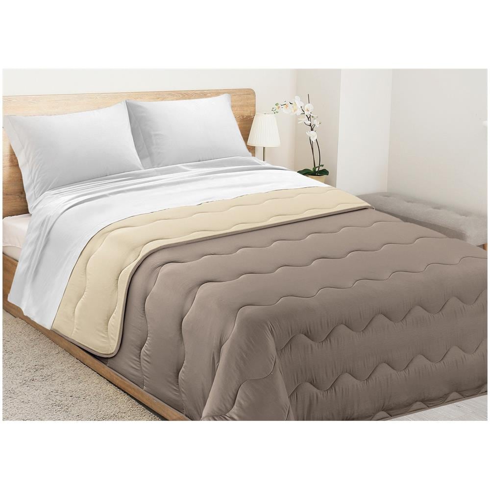 Trapunta Piumone Letto Invernale Imbottita 300gr Microfibra Double Face Bicolor Piazza E Mezza Tortora-avorio - Foto 1