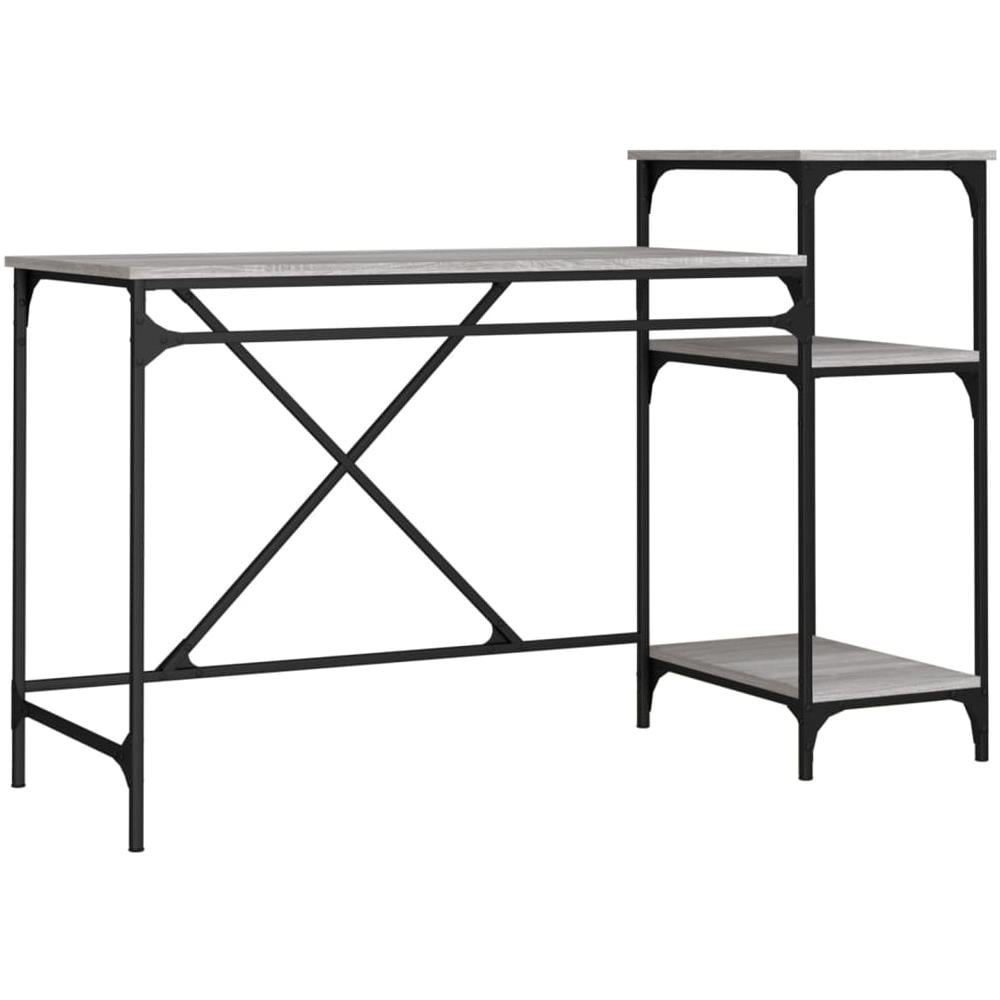 Scrivania Ripiani Grigio Sonoma 135x50x90cm Multistrato E Ferro - Foto 2