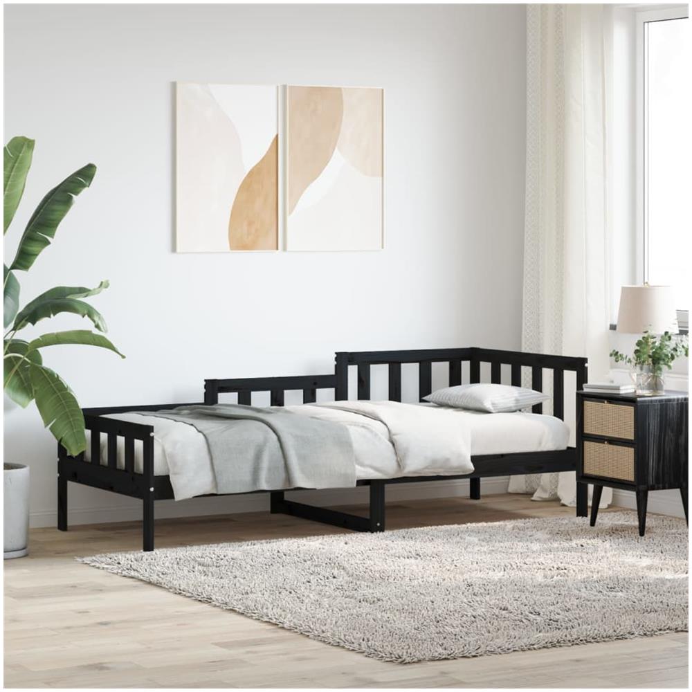 Dormeuse Nera 90x190 Cm In Legno Massello Di Pino - Foto 1
