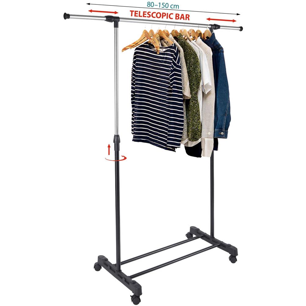 Stand Appendiabiti Allungabile Singolo Asta Estensibile Con Ruote 89x41x93/145 - Foto 1