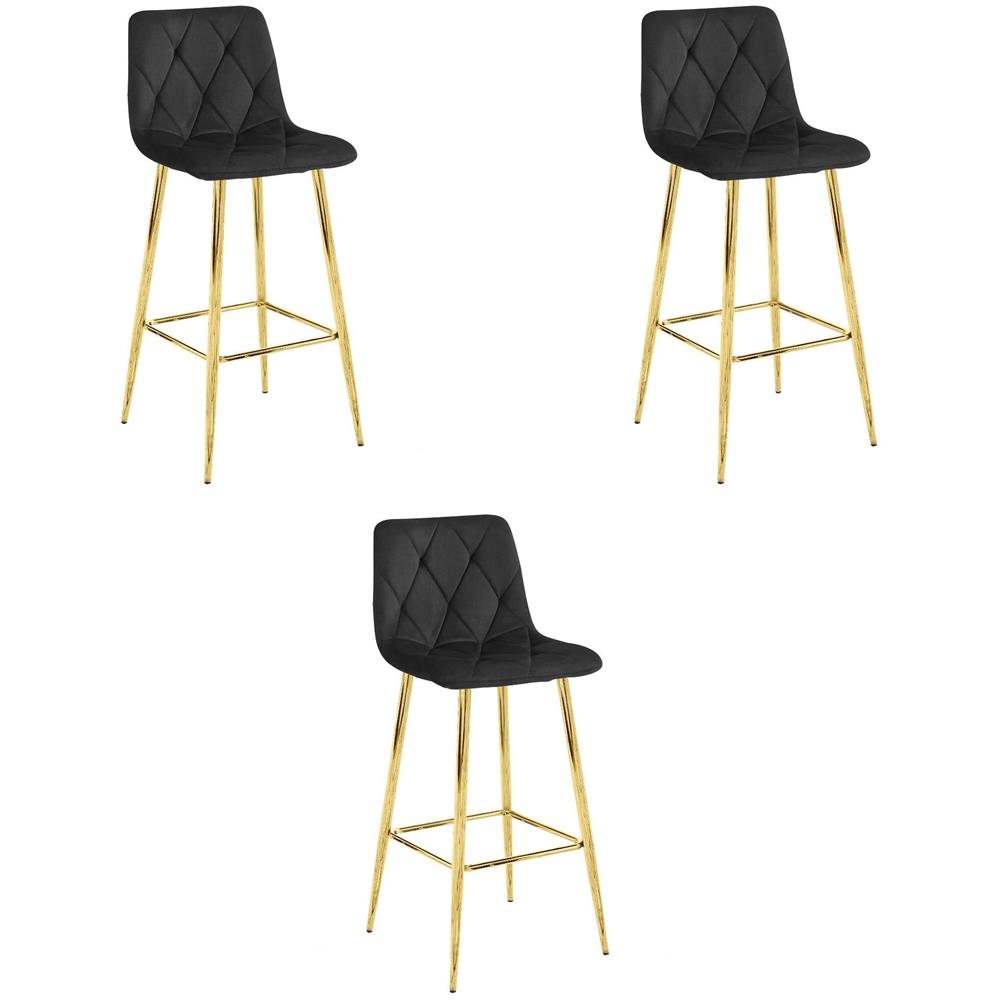 Sgabello KODA in velluto nero con gambe dorate, design moderno x3 - Foto 1