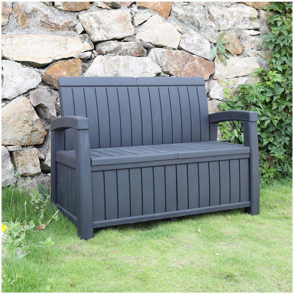Baule Cassapanca In Resina Da Giardino Vita Grigio Antracite 124x66x90 Cm 230 L - Foto 5