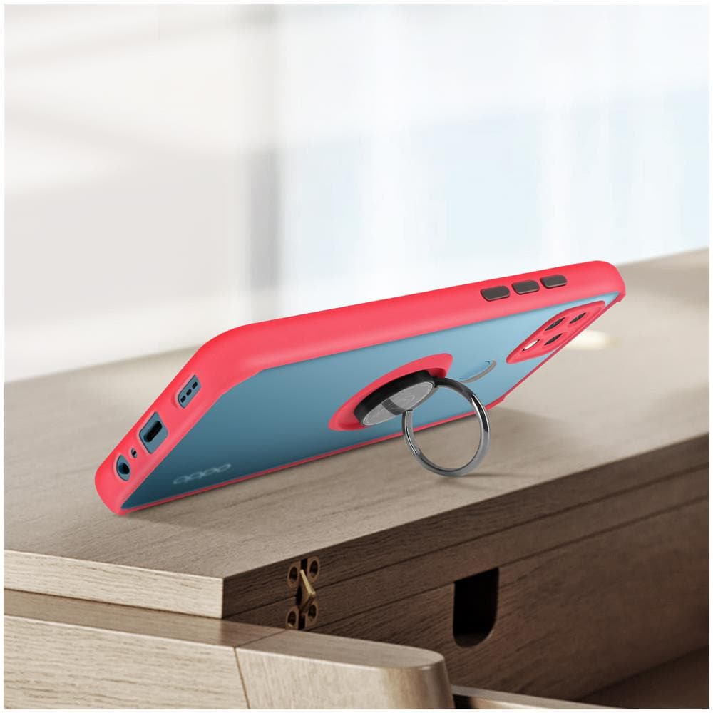 Cover Oppo A15 Bimateriale Anello In Metallo Funzione Supporto Rosso - Foto 6