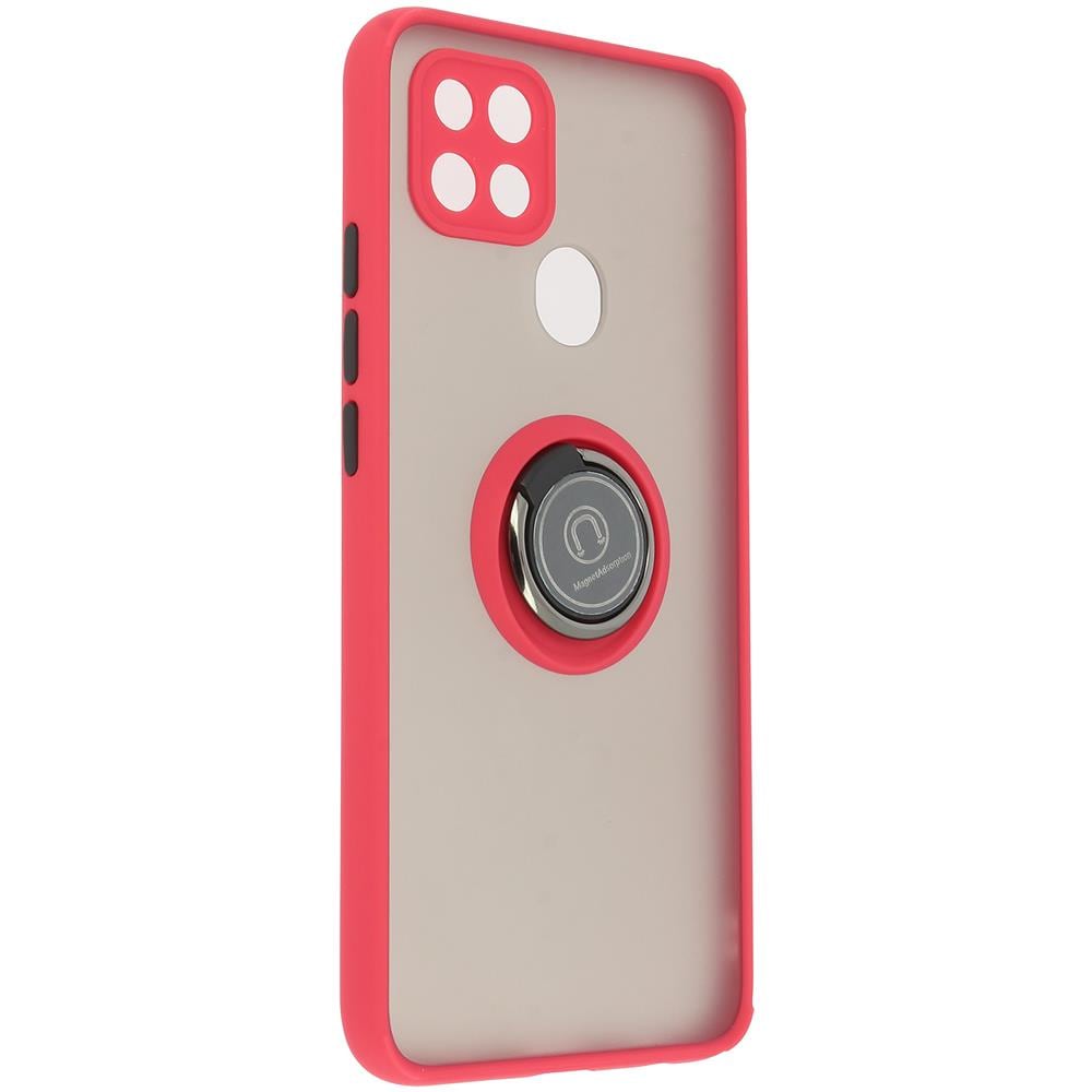 Cover Oppo A15 Bimateriale Anello In Metallo Funzione Supporto Rosso - Foto 1