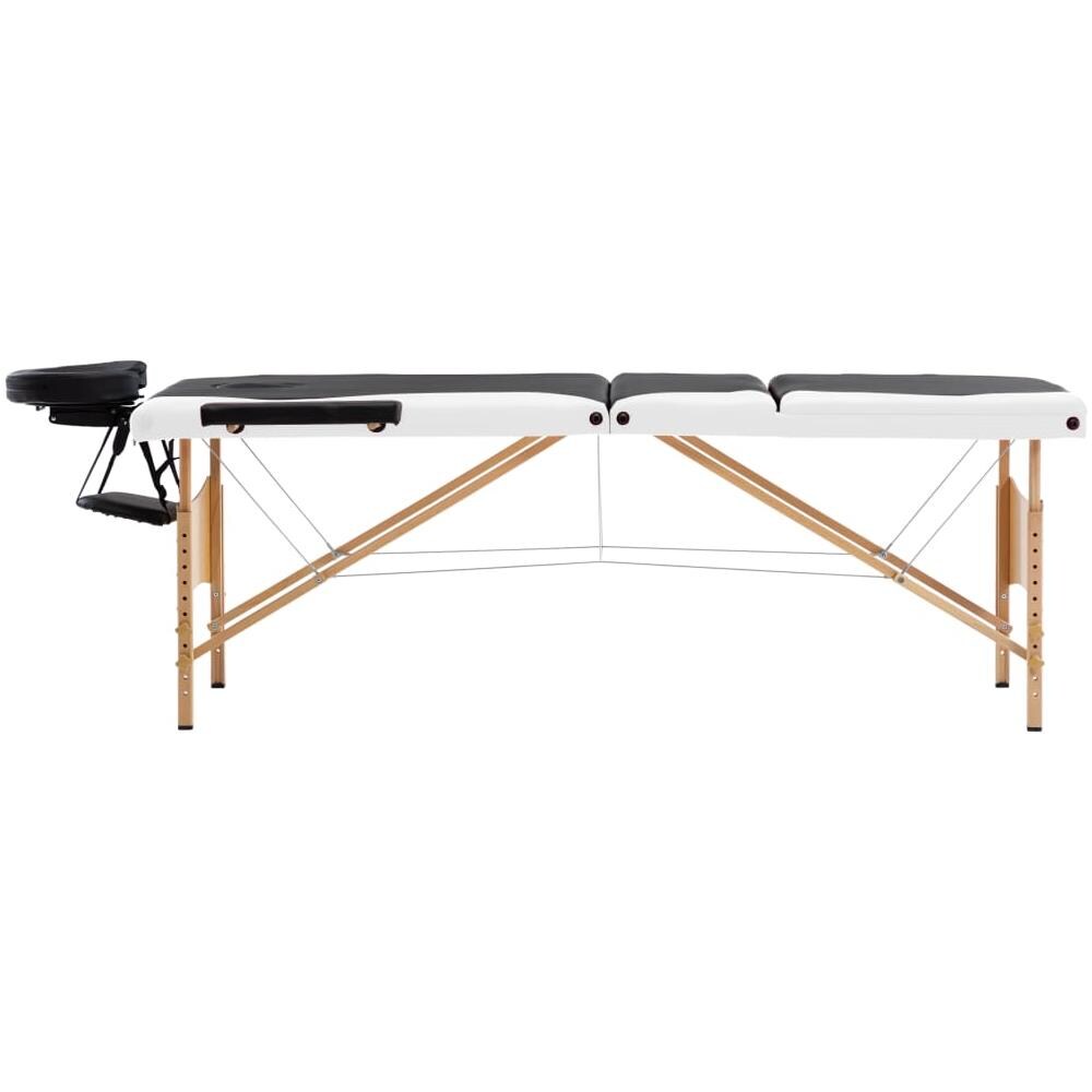 Lettino da Massaggio Pieghevole a 3 Sezioni Legno Nero e Bianco - Foto 2