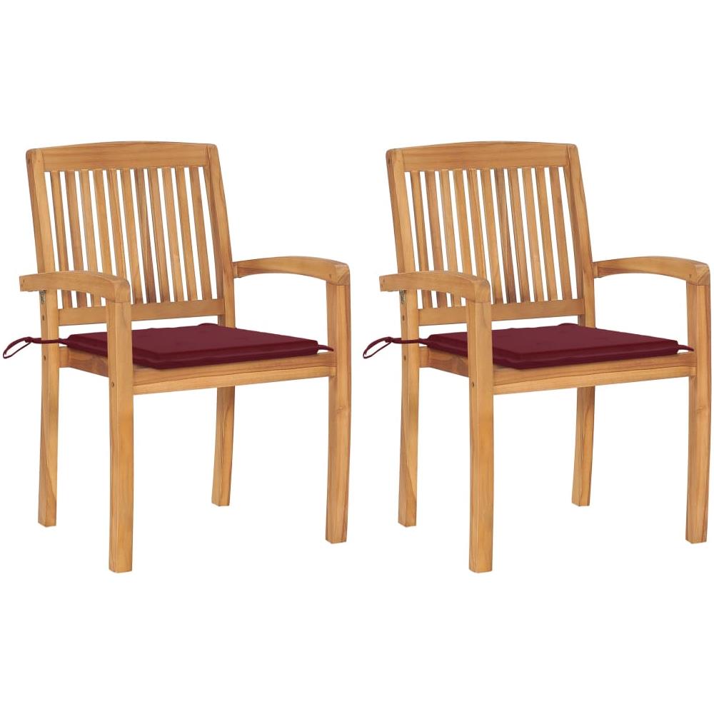 Sedie da Giardino 2 pz con Cuscini Rosso Vino Massello di Teak - Foto 1