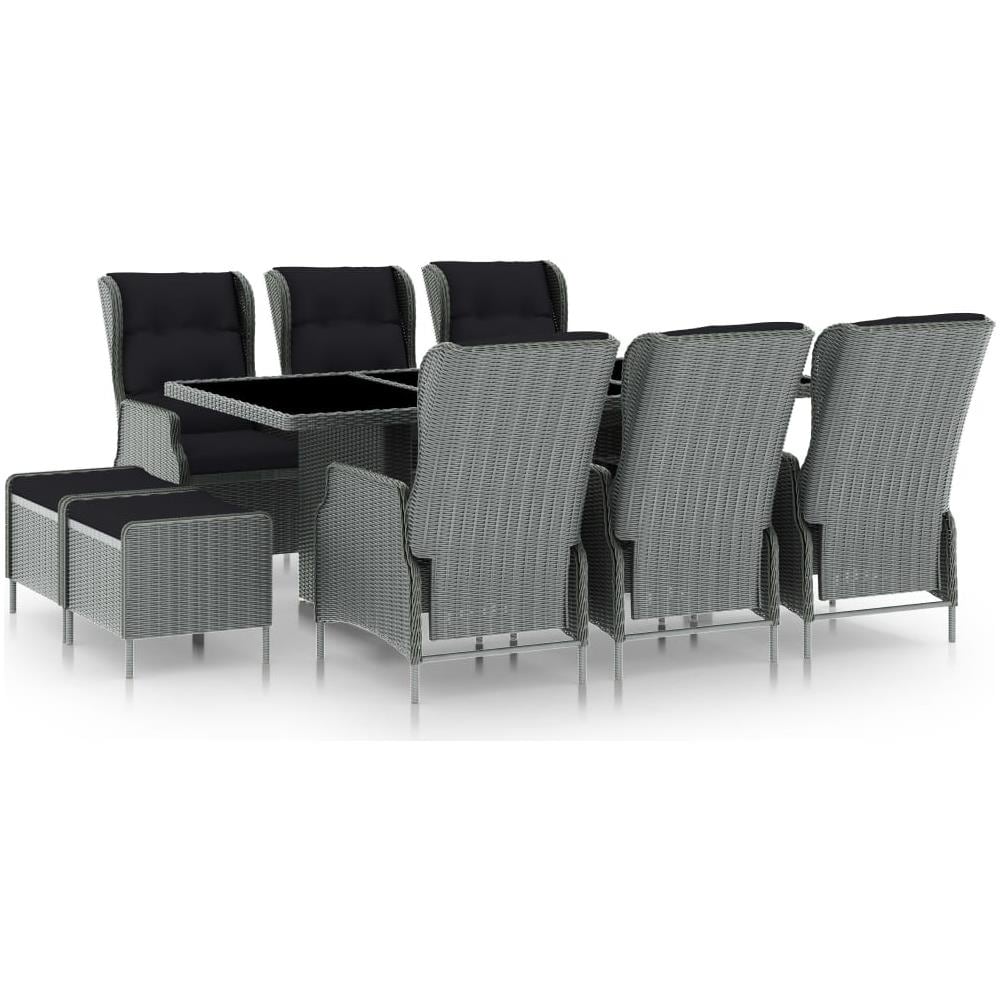 Set Pranzo da Giardino 9pz con Cuscini Polyrattan Grigio Chiaro - Foto 1