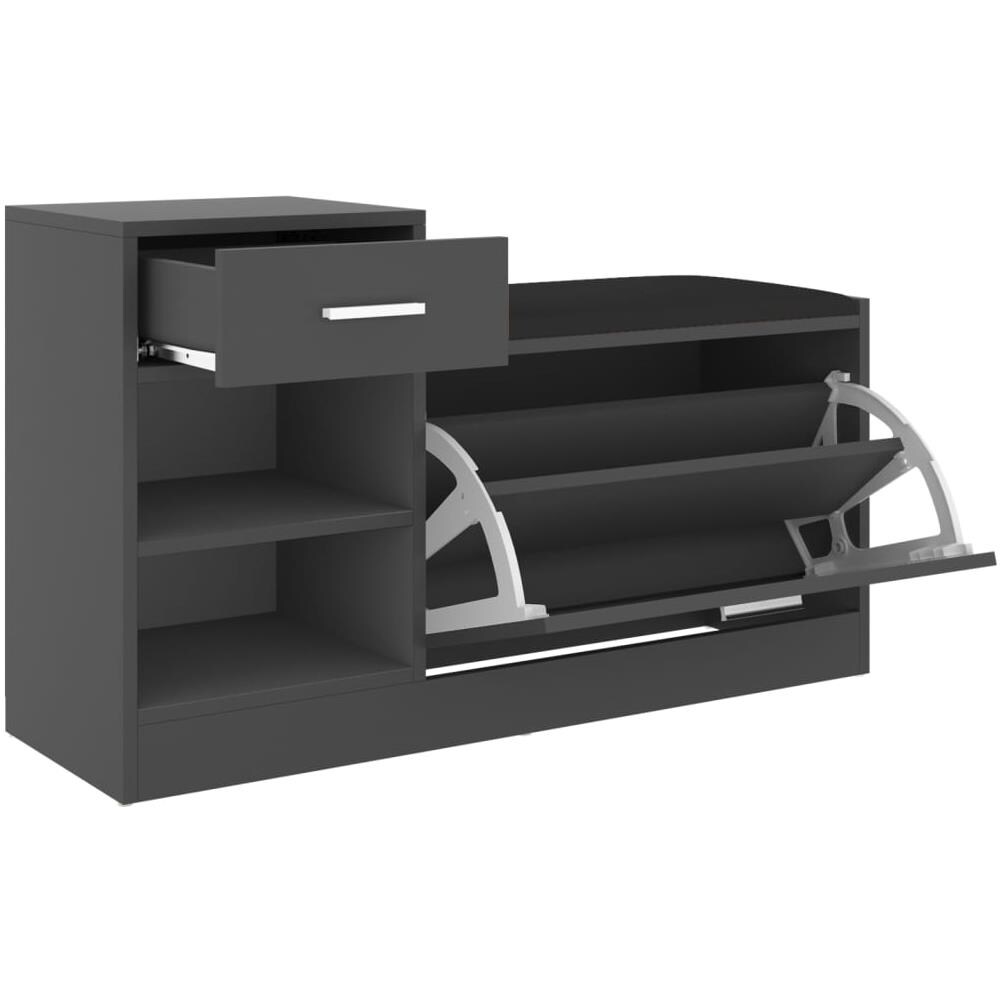 Panca Porta Scarpe Grigia 94,5x31x57 cm in Legno Multistrato - Foto 2