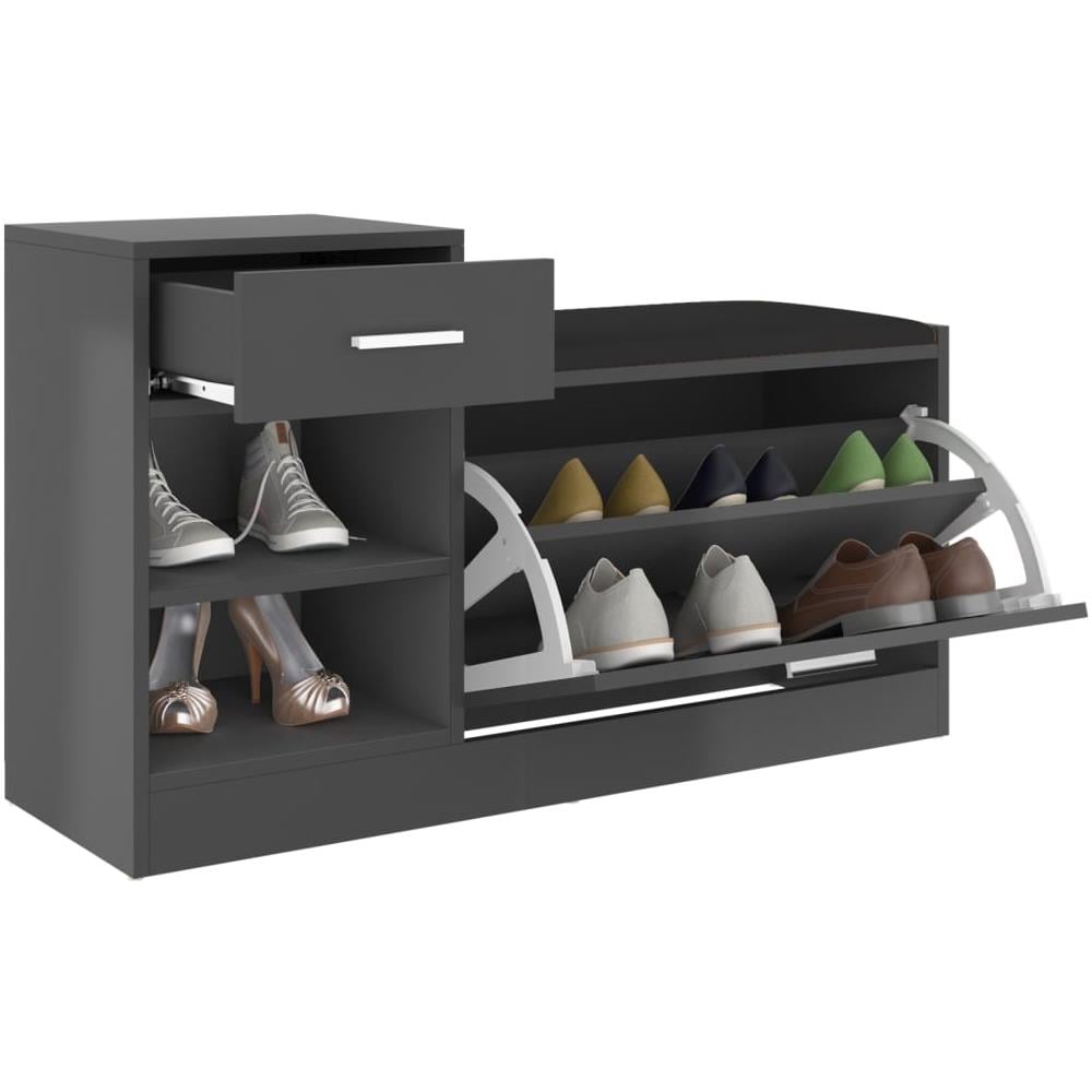 Panca Porta Scarpe Grigia 94,5x31x57 cm in Legno Multistrato - Foto 6