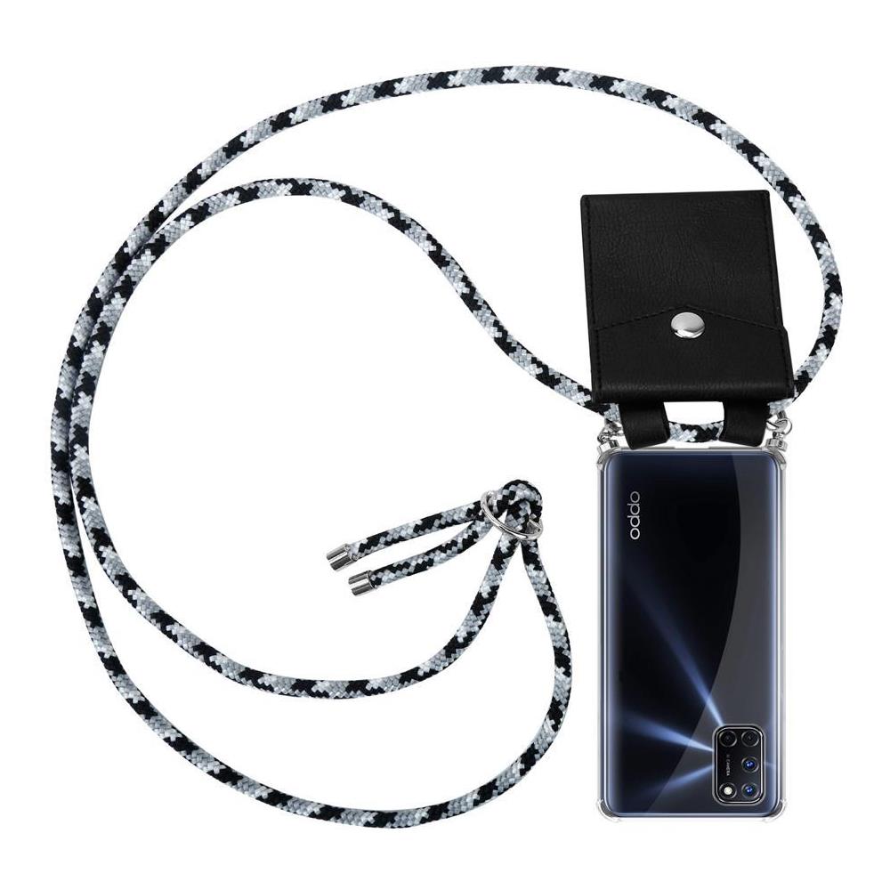 Cadorabo Catena Di Telefoni Cellulari Compatibile Con Oppo A52 In Nero Camouflage - Coperchio Protettivo In Silicone Con Anelli D'argento, Cinturino In Corda E Custodia Staccabile - Foto 1