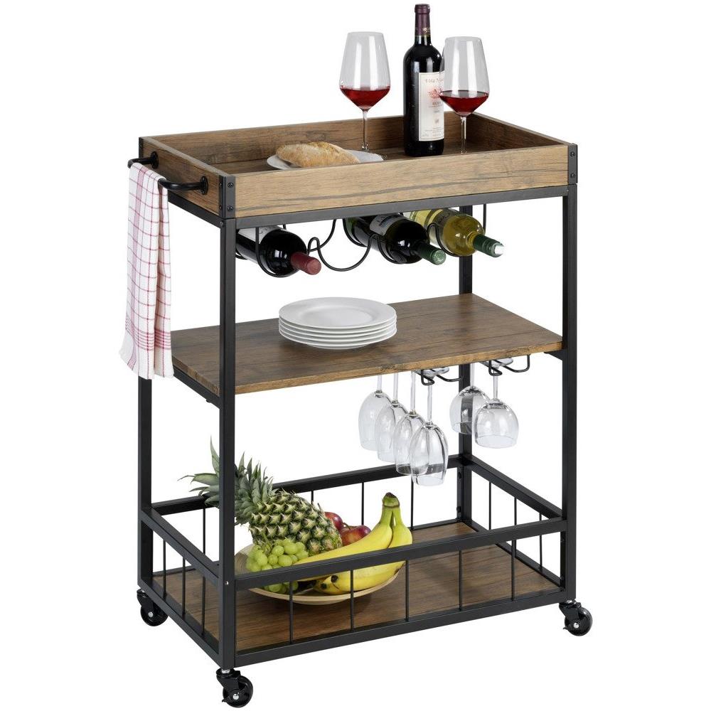 Carrello Cucina Rustico, Portabottiglie A Tre Livelli Con Portabottiglie E Bicchieri - 80 X 89,5 X 40 Cm, - Foto 1