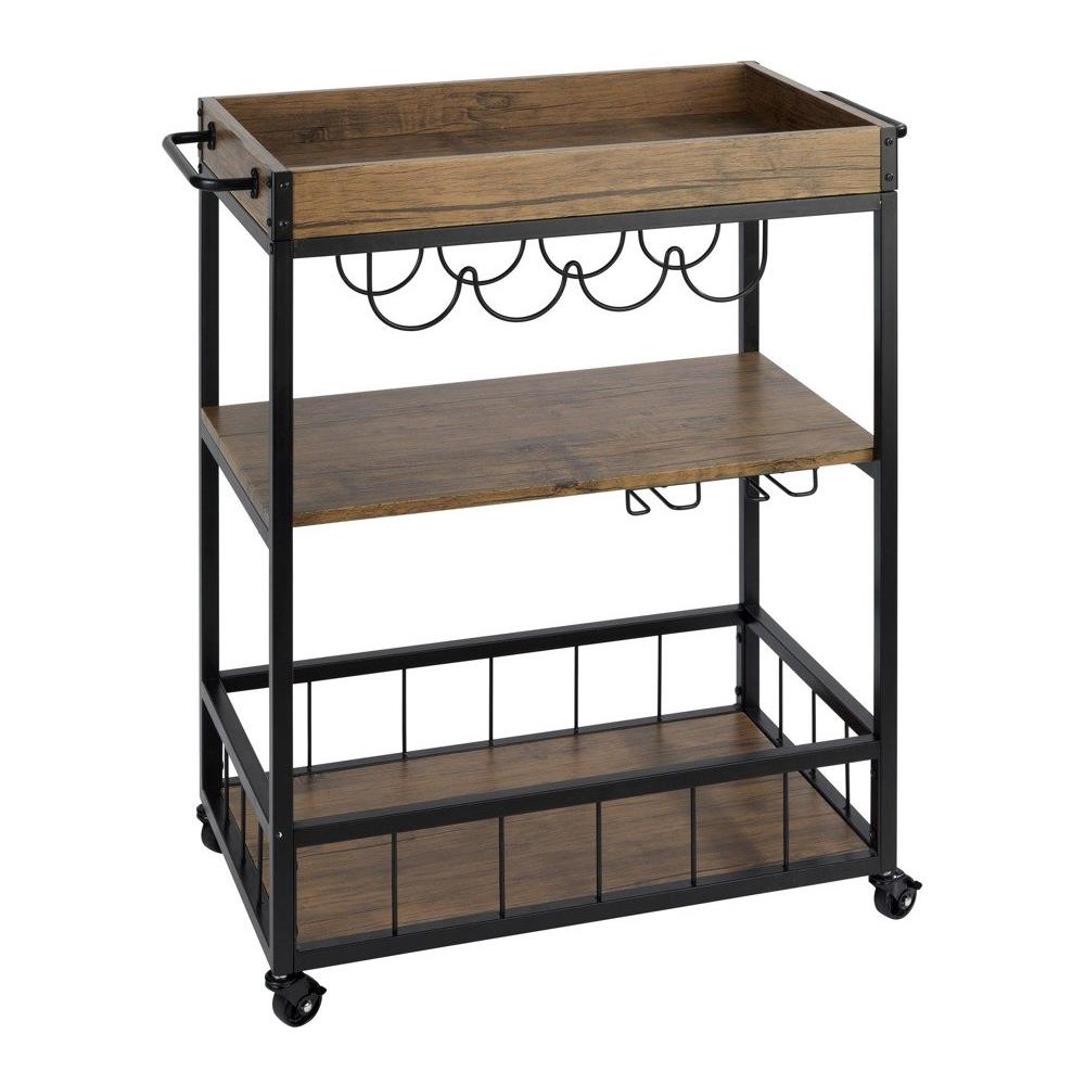 Carrello Cucina Rustico, Portabottiglie A Tre Livelli Con Portabottiglie E Bicchieri - 80 X 89,5 X 40 Cm, - Foto 2