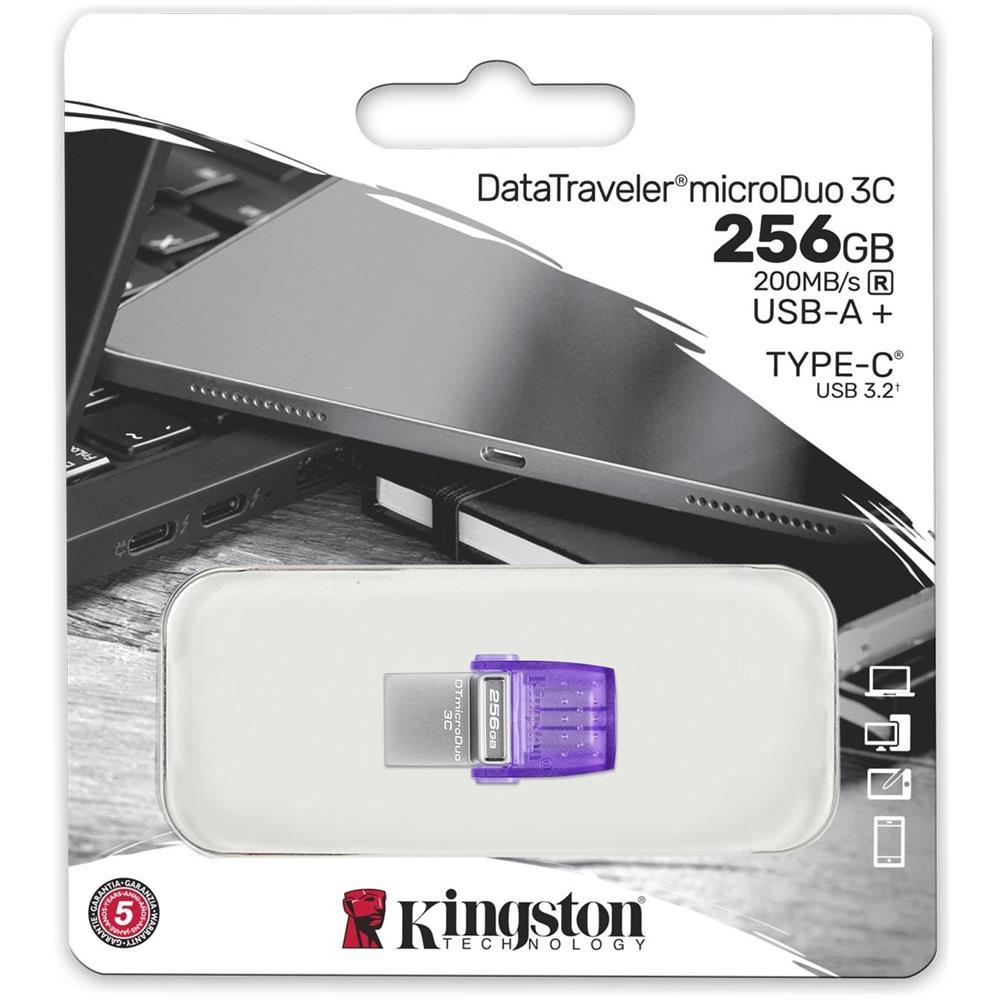 Chiavetta USB 256 GB Data Traveler Micro Duo 3C Interfaccia USB 3.2 Gen 1 Colore Acciaio Inossidabile/Porpora - Foto 3