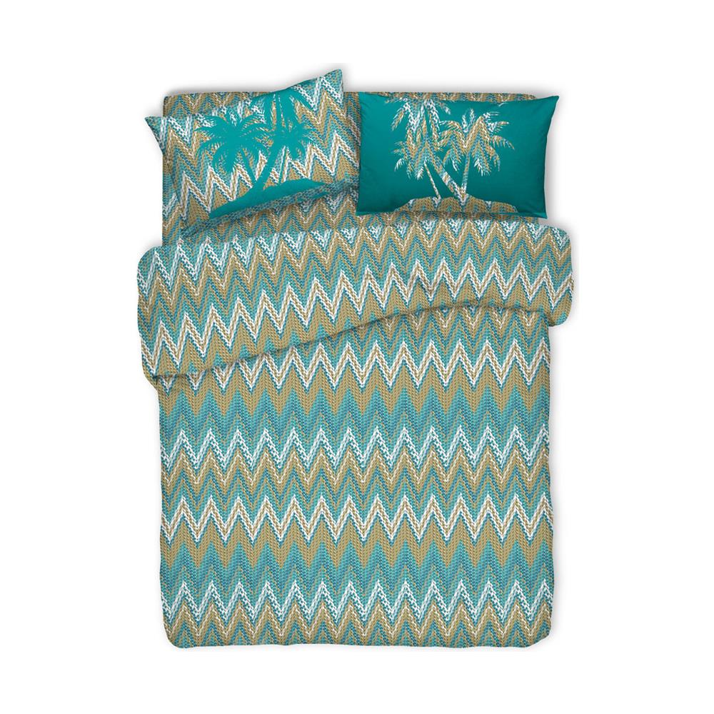 Copripiumino Sacco Piumone Pensieri Delicati 100% Cotone Disegno Palma Matrimoniale Verde - Foto 1