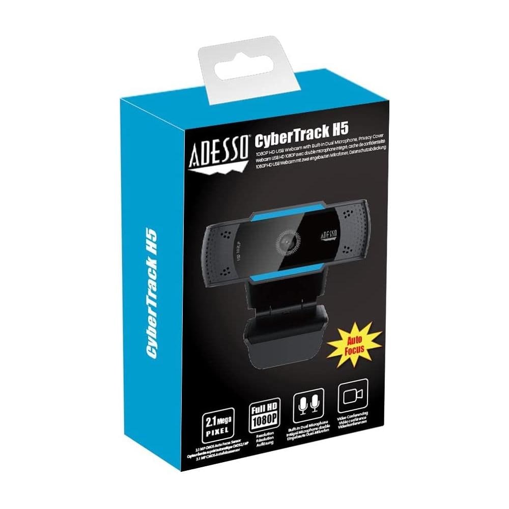 CyberTrack H5 Webcam Full HD con Doppi Microfoni Integrati Otturatore Privacy + Clip per Treppiede USB - Nero / Blu - Foto 5