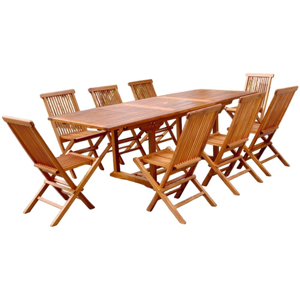 Tavolo Da Giardino Rettangolare 8 Posti + 8 Sedie In Teak Oliato Lubok - Foto 8