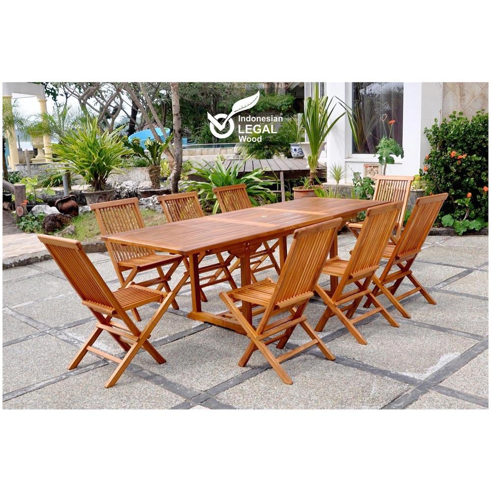 Tavolo Da Giardino Rettangolare 8 Posti + 8 Sedie In Teak Oliato Lubok - Foto 1