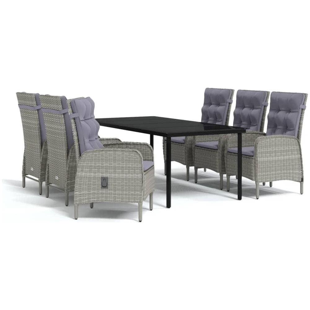 Set Da Pranzo Per Giardino 7 Pz Con Cuscini Grigio E Nero - Foto 2