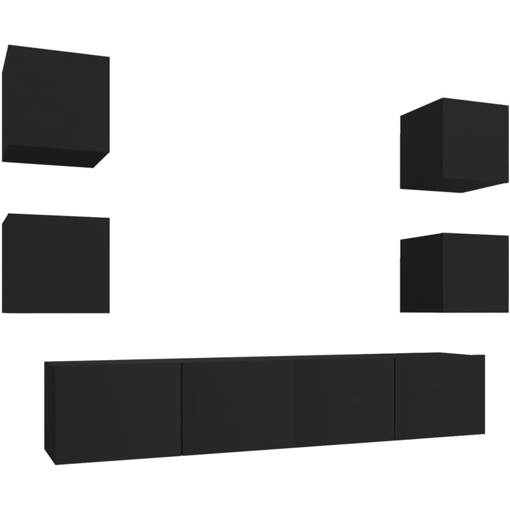 Set Mobili Porta Tv 6 Pz Nero In Legno Multistrato - Foto 2