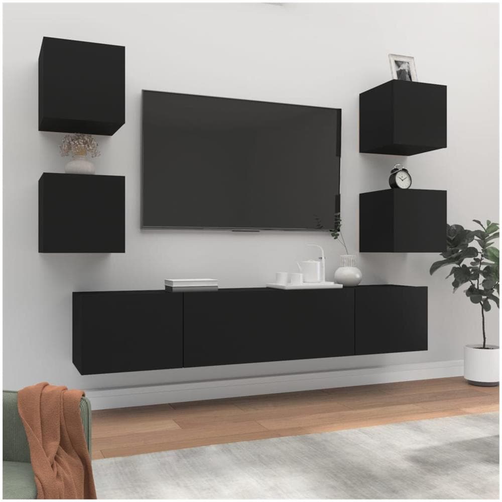Set Mobili Porta Tv 6 Pz Nero In Legno Multistrato - Foto 1
