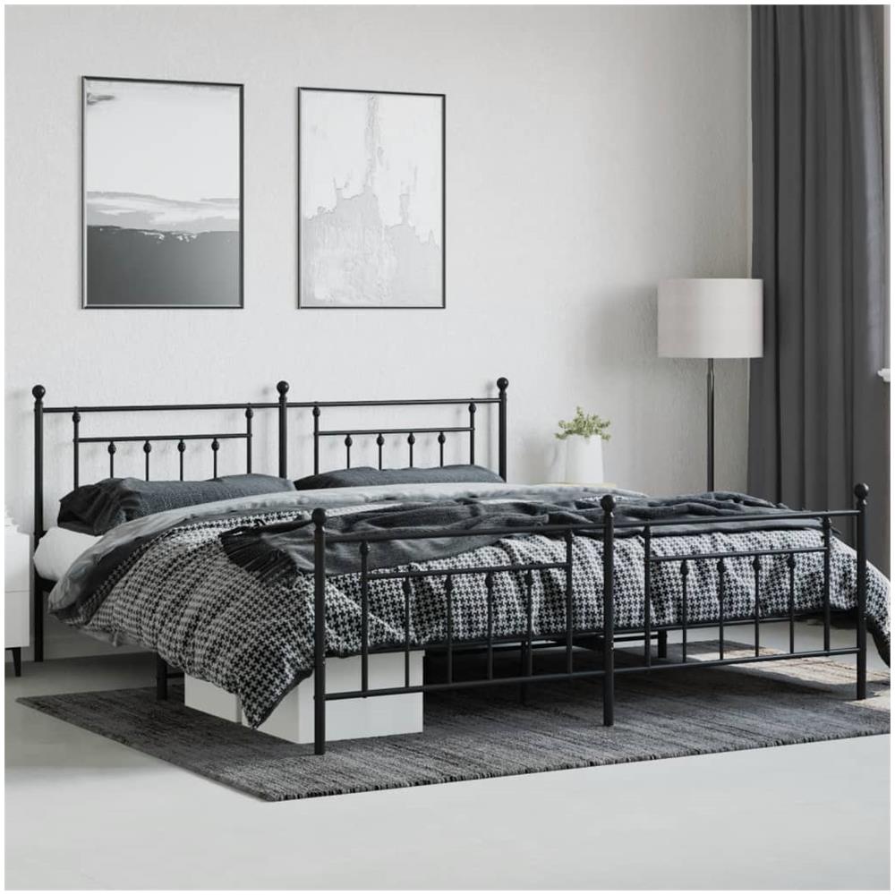Giroletto Con Testiera E Pediera Metallo Nero 200x200 Cm - Foto 3