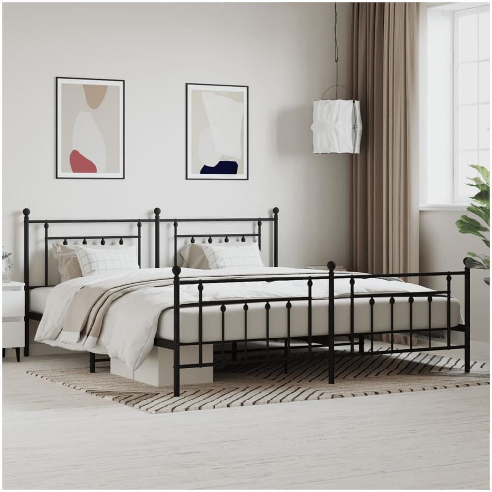 Giroletto Con Testiera E Pediera Metallo Nero 200x200 Cm - Foto 1