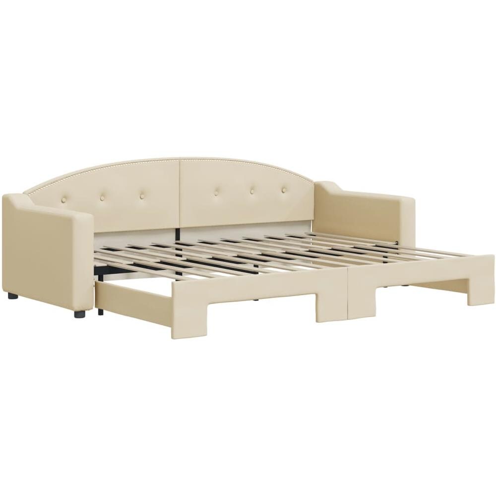 Divano Letto Con Letto Estraibile Crema 80x200 Cm Tessuto - Foto 2