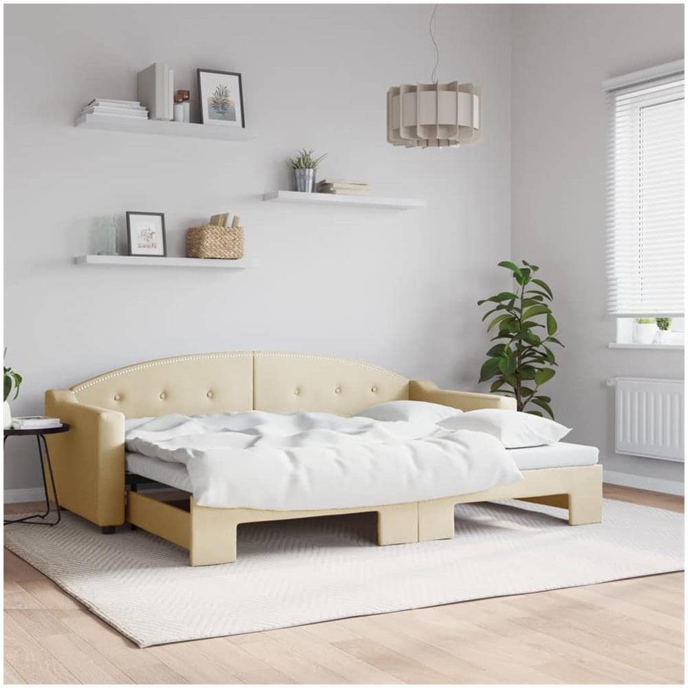 Divano Letto Con Letto Estraibile Crema 80x200 Cm Tessuto - Foto 1