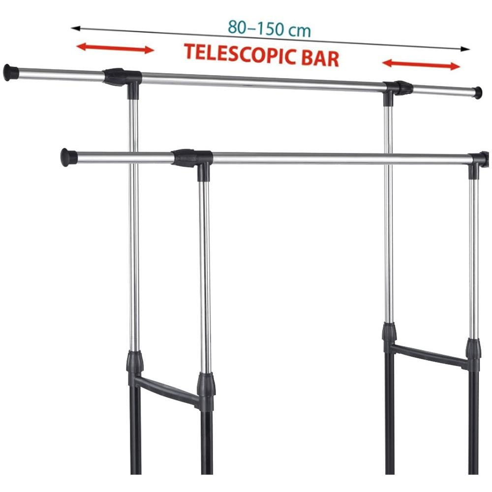 Stand Appendiabiti Doppio In Acciaio Con Ruote Aste Telescopiche Regolabile Pu - Foto 2