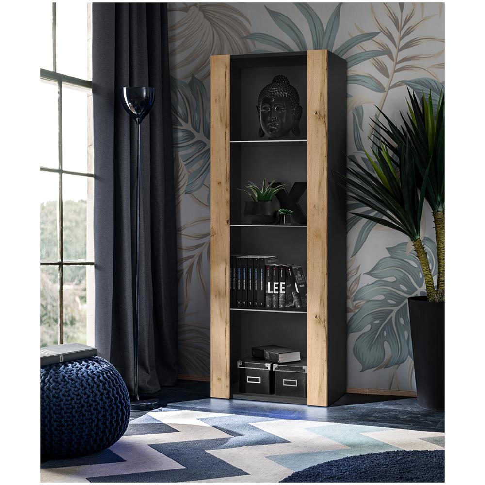 Komodee, Vetrina Tivoli, Nero/wotan, Larghezza 55 Cm X Altezza 159 Cm X Profondità 35 Cm, Senza Led, 3 Ripiani, Per Soggiorno, Camera Da Letto, Anticamera - Foto 1