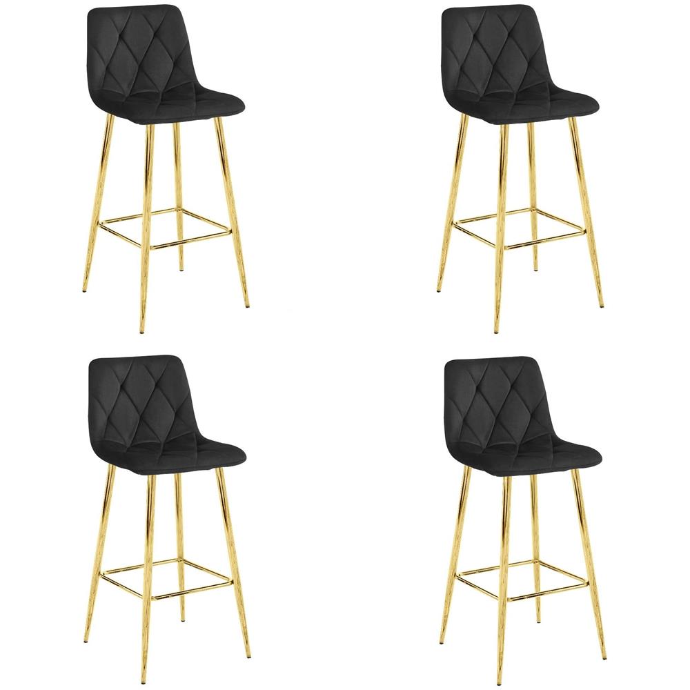 KODA Sgabello Velluto Nero Gambe Dorate Design Moderno x4 - Foto 1