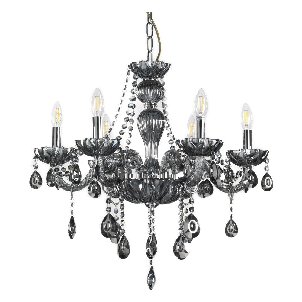 Lampadario In Cristallo 6 Luci Grigio Fumé - Foto 1