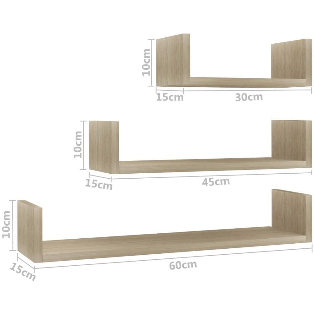 Mensole a Muro 3 pz Rovere Sonoma in Legno Multistrato - Foto 6