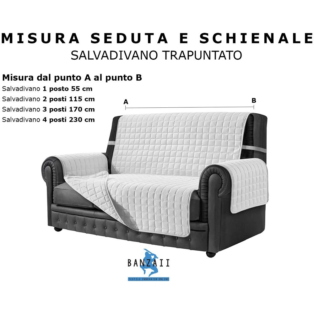 Copridivano Antimacchia - Salvadivano Trapuntato Double Face - 3 Posti Per Seduta Da 170 A 195 Cm - Bianco / bianco - Foto 2