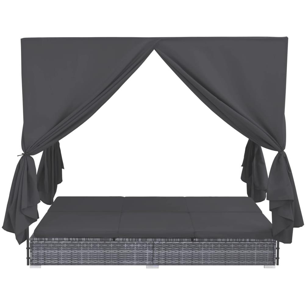 Lettino Prendisole con Tende in Polyrattan Grigio - Foto 7