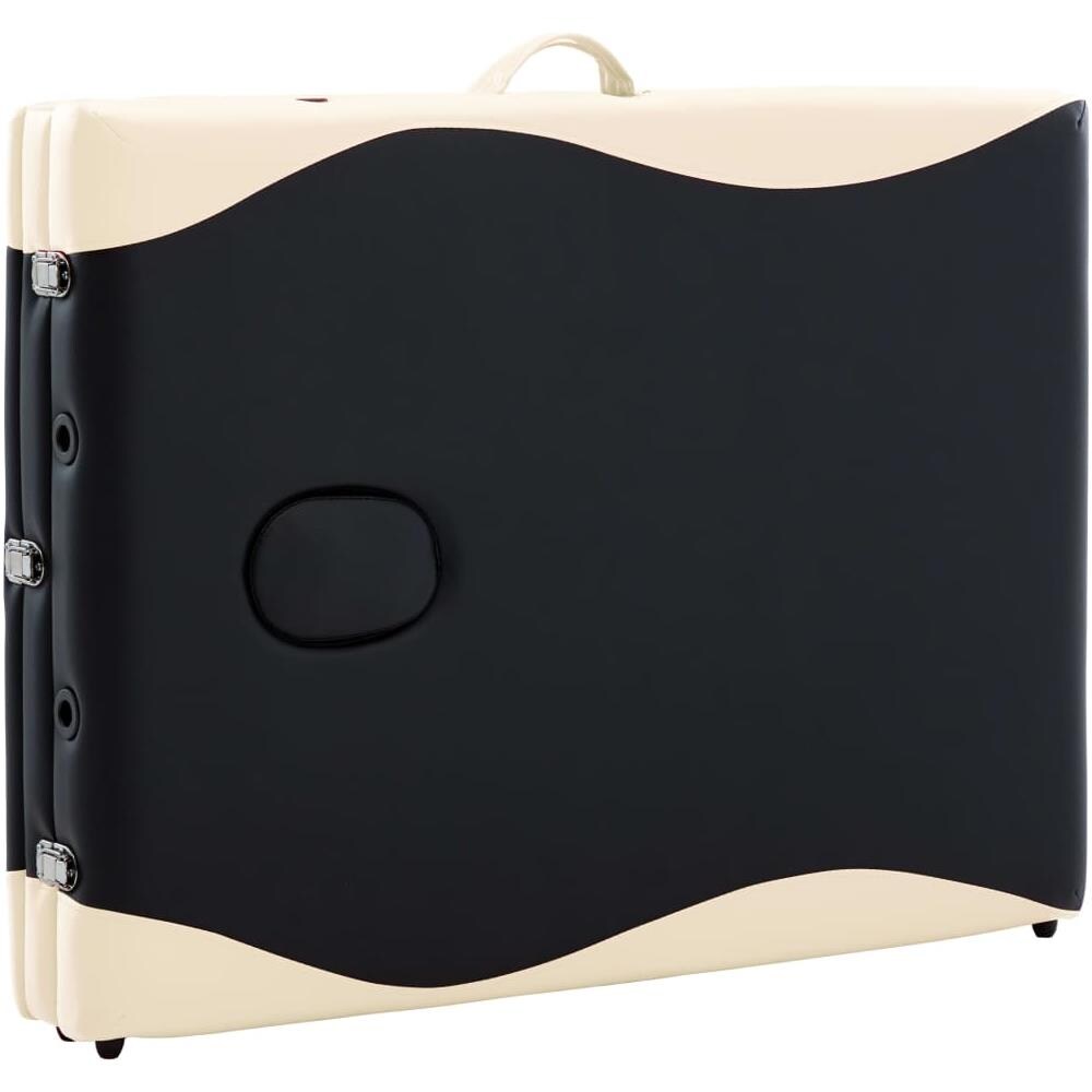 Lettino da Massaggio Pieghevole a 3 Sezioni Legno Nero e Beige - Foto 2