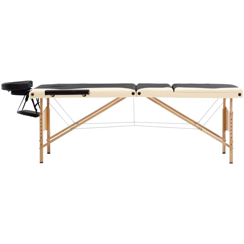 Lettino da Massaggio Pieghevole a 3 Sezioni Legno Nero e Beige - Foto 10