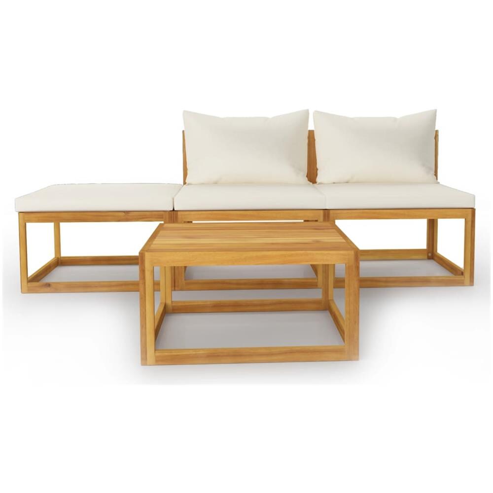 Set Divani Da Giardino 4 Pz Con Cuscini Crema Massello Acacia - Foto 2