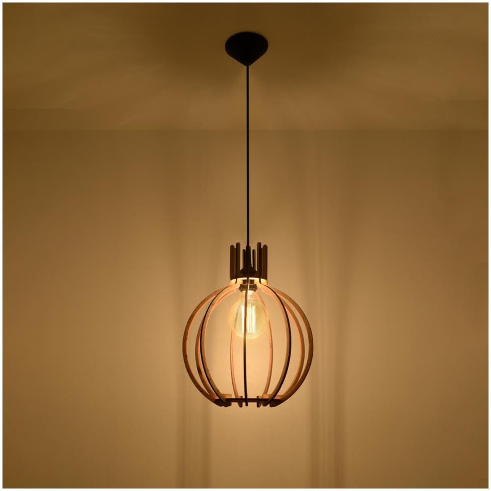 Lampada A Sospensione In Filo Di Legno Naturale E27 - Foto 10