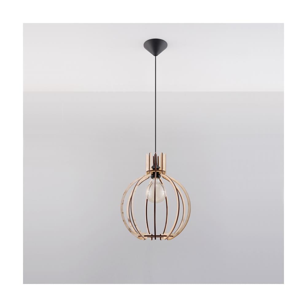 Lampada A Sospensione In Filo Di Legno Naturale E27 - Foto 2