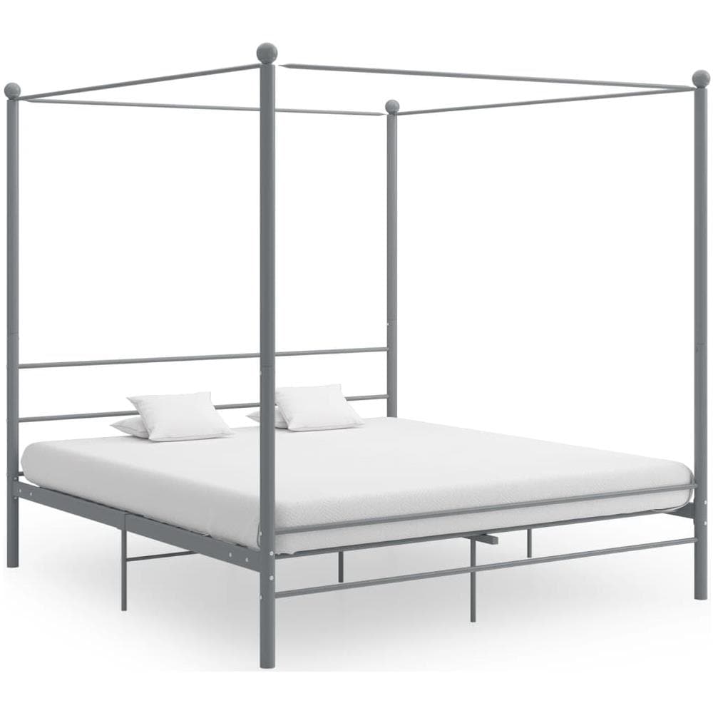 Letto A Baldacchino Grigio In Metallo 200x200 Cm - Foto 1