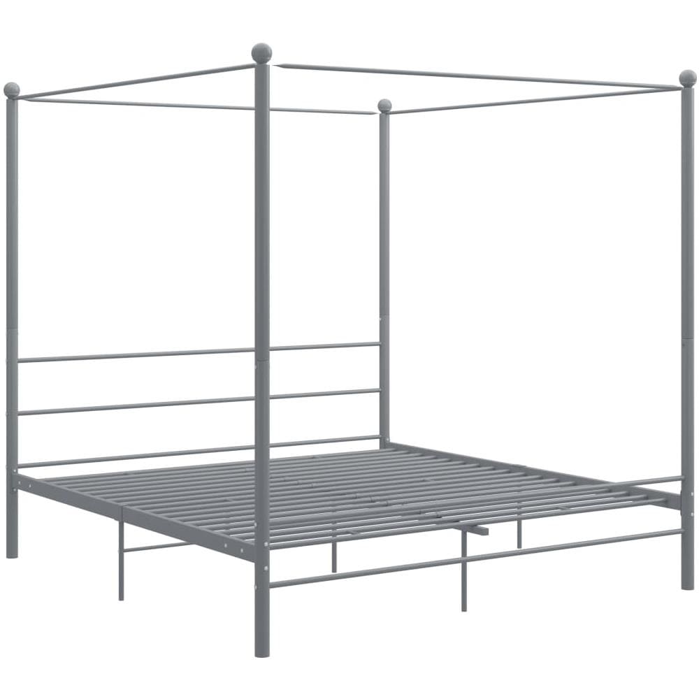 Letto A Baldacchino Grigio In Metallo 200x200 Cm - Foto 2
