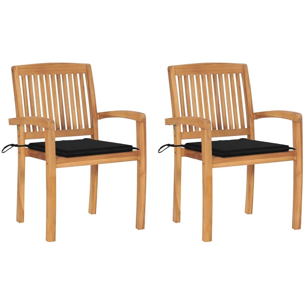 Sedie da Giardino 2 pz con Cuscini Neri Massello di Teak - Foto 1
