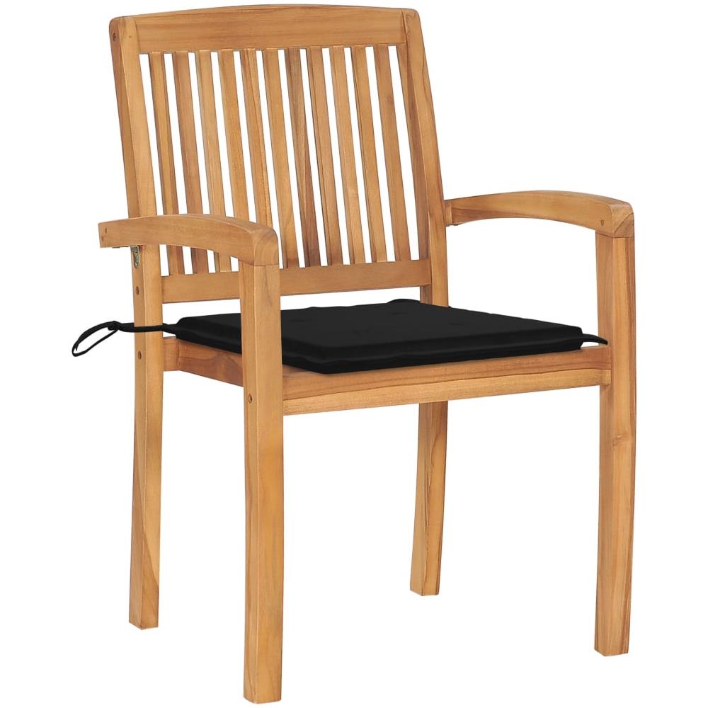 Sedie da Giardino 2 pz con Cuscini Neri Massello di Teak - Foto 3