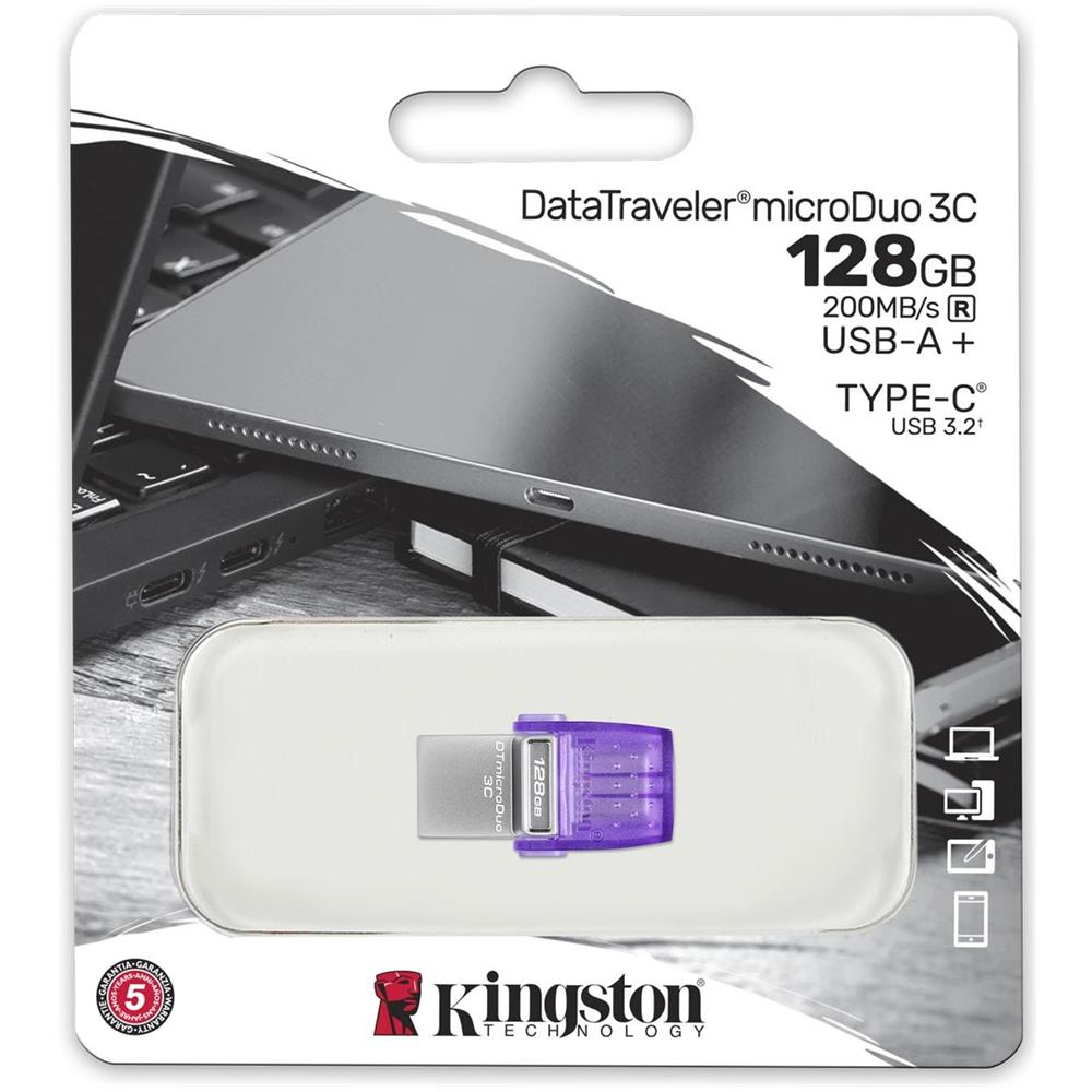 Chiavetta USB 128 GB Data Traveler Micro Duo 3C Interfaccia USB 3.2 Gen 1 Colore Acciaio Inossidabile /Porpora - Foto 3