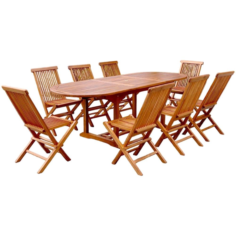 Tavolo Da Giardino Ovale 8 Posti + 8 Sedie In Teak Oliato Lubok - Foto 6