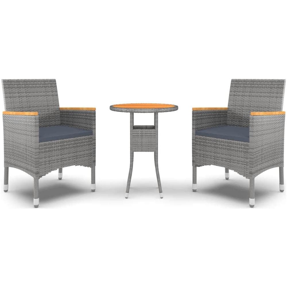 Set Da Pranzo Per Giardino 3 Pz In Polyrattan Grigio - Foto 2