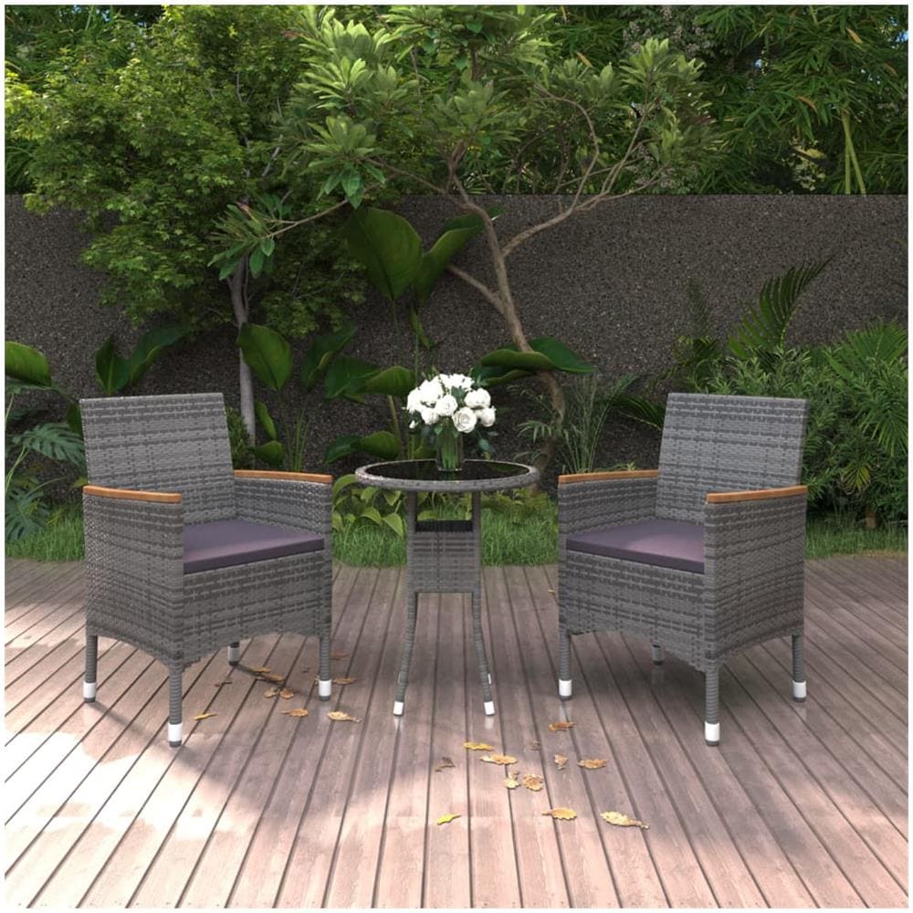 Set Da Pranzo Per Giardino 3 Pz In Polyrattan Grigio - Foto 1