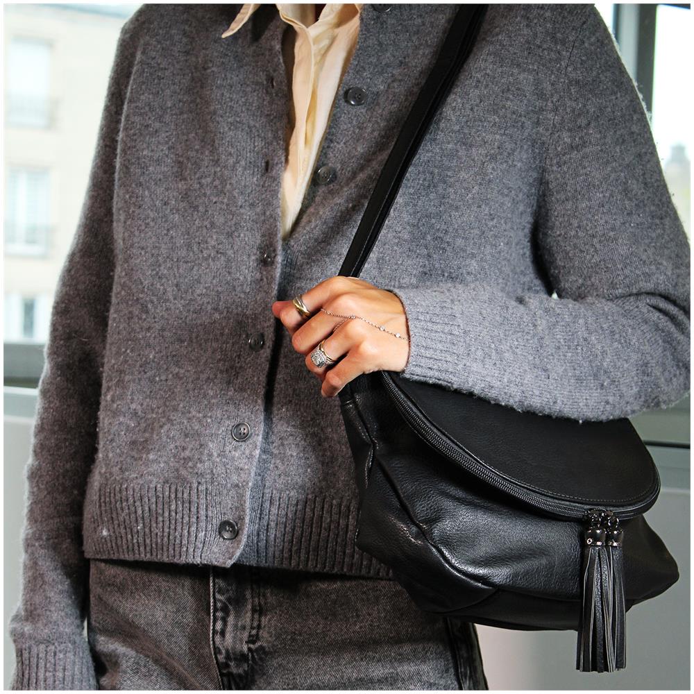 Borsa A Tracolla Con Cerniera - Paris - Nera - Foto 6