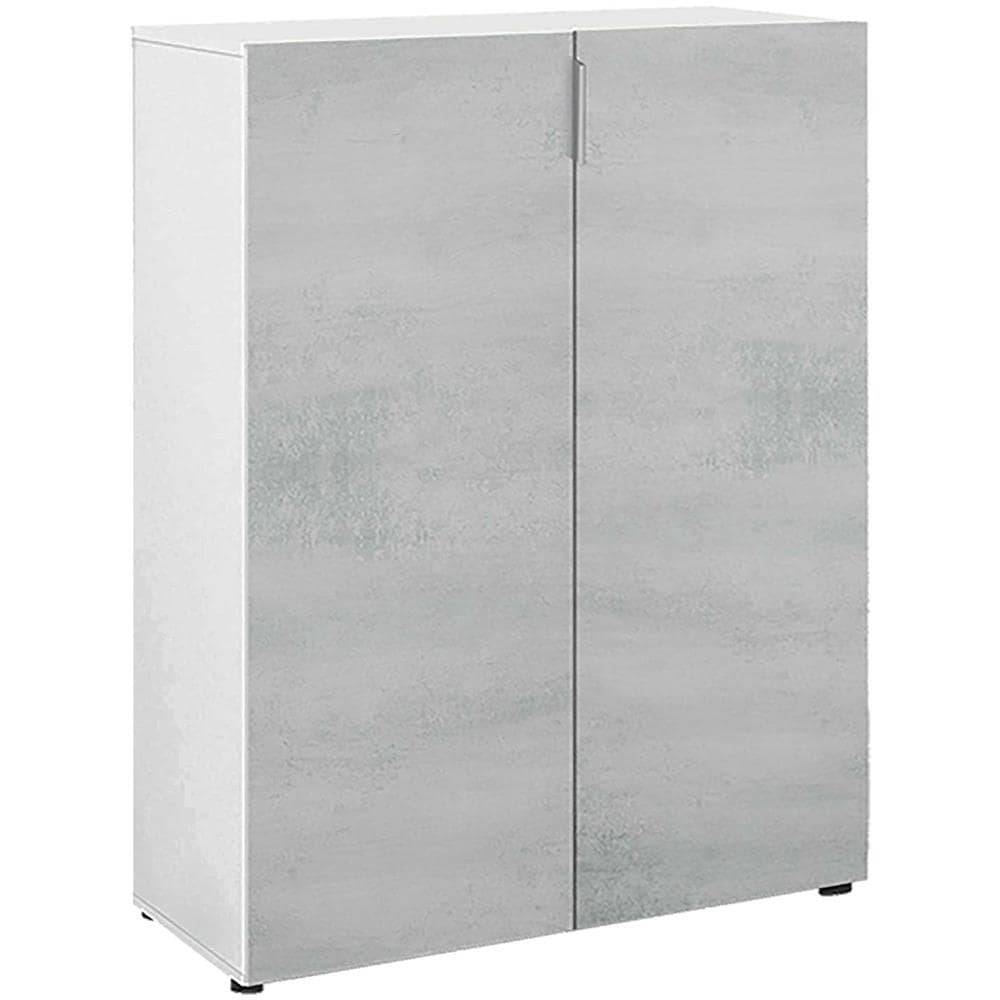 Armadio Multiuso Olathe, Mobile Ausiliario A 2 Ante, Guardaroba Basso Portascarpe Con 6 Ripiani, Scarpiera Bassa, 70x36h103 Cm, Cemento E Bianco - Foto 2